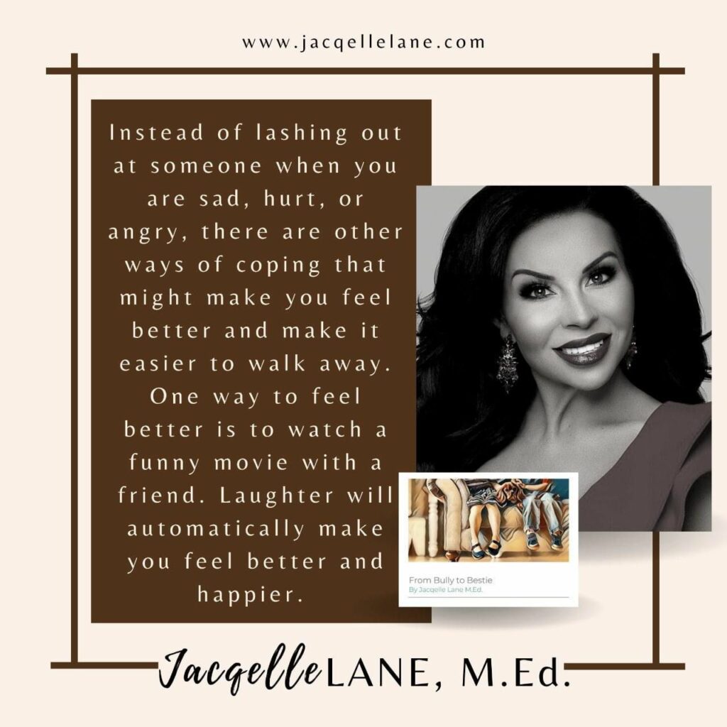 Quote from Jacqelle Lane it features her photo on the right with her book below called "From Bully To Bestie"- jacqelle lane