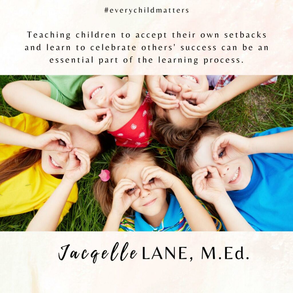 Quote from Jacqelle Lane it features a group of children on a light pink background - jacqelle lane